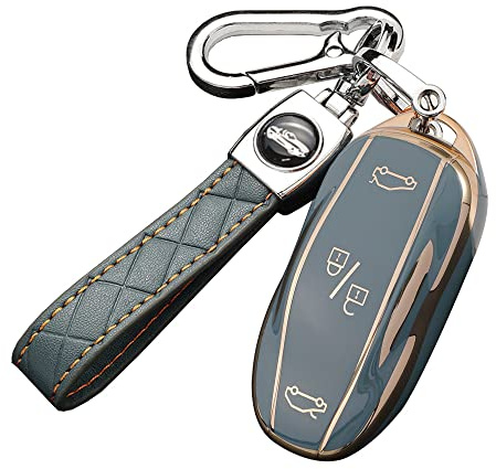 ontto Car key fob cover fit for Tesla Model 3 Model Y Smart Key case TPU Remote Key Holder keyring Key Shell keychain protector Accessories Grey