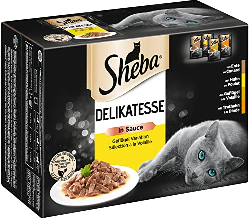 SHEBA Portionsbeutel Nassfutter Multipack Delikatesse in Sauce mit Geflügel Variation 4 x 12 x 85g