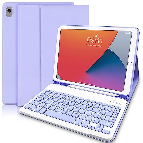 Lielax for iPad Case with Keyboard 10.2, Keyboard case for iPad 9th Generation, Detachable Wireless Keyboard (UK Layout) for iPad 9th Generation/8th Gen/7th/Air 3/ Pro 10.5, Purple