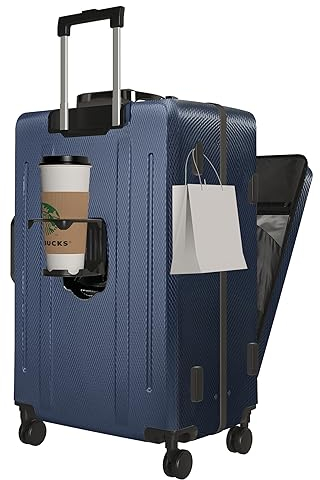 Turmaster Front Opening Handgepäck（PC+Aluminiumrahmen）,Koffer mit Rollen,20 Zoll Suitcase,Trolley Handgepäck mit Becherhalter und USB-Anschluss,TSA genehmigt Gepäck(Blau