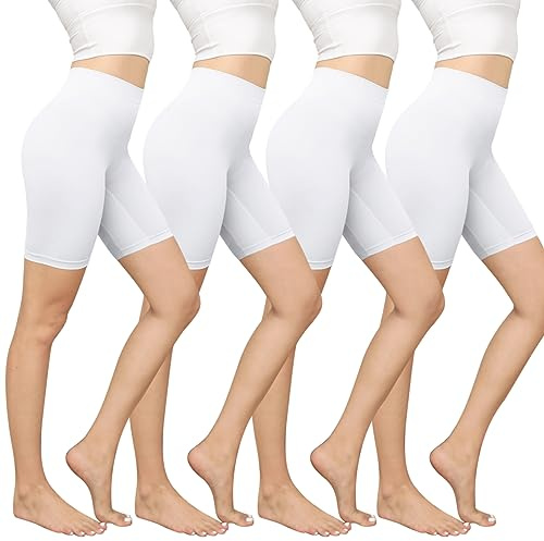 YaShaer Säkerhetsboxershorts för kvinnor, anti-skavning, långa trosor underkläder, sömlösa trosor för underklänningar, pojkshorts, halk, leggings, 4-pack, Färg 03: vit, L