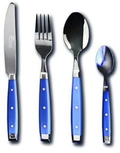 Pradel Excellence - Ménagère Quito, 24 Couverts - 6 Couteaux de Table + 6 Fourchettes + 6 Cuillères à Soupe + 6 Cuillères à Café - Lames Acier Inoxydable - Boîte Couleur - Indigo