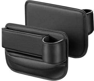 TuToing Aufbewahrungsbox Auto Vorne Leder, 2 Stück Autositz Lückenfüller Organizer, PU Seat Gap Filler mit Kabelloch für Handys, Geldbörse, Karten, Münzen, Trinkbecher, Gleiche Richtung