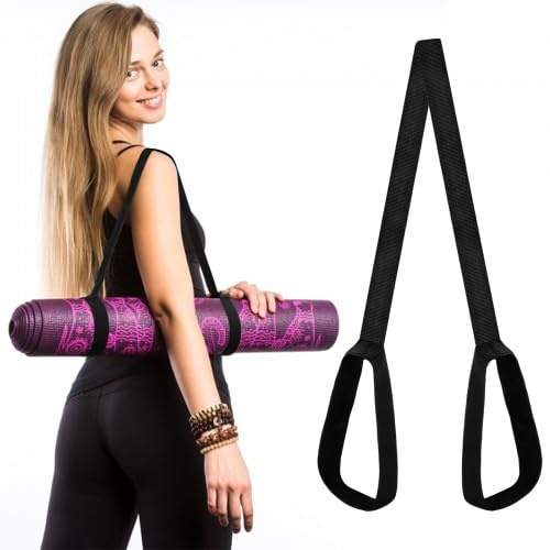 PTJJXA 2 Piezas Correa Esterilla Yoga, Cinturón de Yoga, Correa de Estera Cinturón de Algodón, Correa de Estiramiento de Yoga para Yoga, Pilates, Estiramientos y Fitness (Negro)