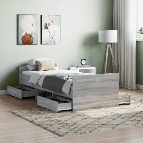 CBLDF Bettgestell mit Kopfteil und Fußteil grau sonoma 75x190 cm