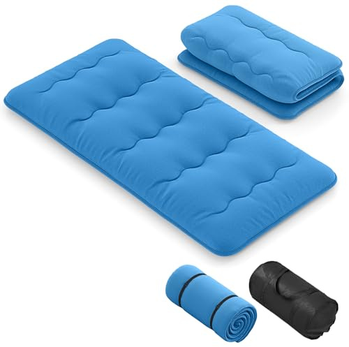 GOPLUS Matelas Futon Japonais 1/2 Personnes,Lit de Couchage Enroulable de Sol Pliable et Portable avec Sac de Transport pour Camping, Voyages en Voiture 90/140x200CM (Bleu, 90x200CM)