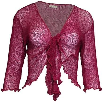 Kiran Fashion Damen-Bolero mit Bindedetail, 3/4-Ärmel, fein gestrickt, bauchfrei, dehnbar, Oberteil, Jacke, Cardigan, Einheitsgröße, magenta, Einheitsgröße