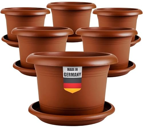 SUSTANIA 6er Set Pflanzkübel für Außen 30cm Durchmesser - Groß Terracotta Tomatentöpfe Blumentöpfe mit Untersetzer aus Kunststoff, Wetterfest, für Garten, Balkon, Terasse