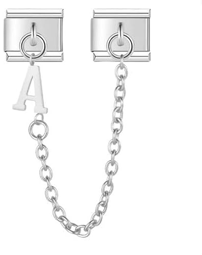 Mon & Sons M&S AZ Chaîne de sécurité Lettre Nom initial Alphabet Argent 9 mm Breloque à maillons italiens Compatible avec le bracelet de nomination (A)