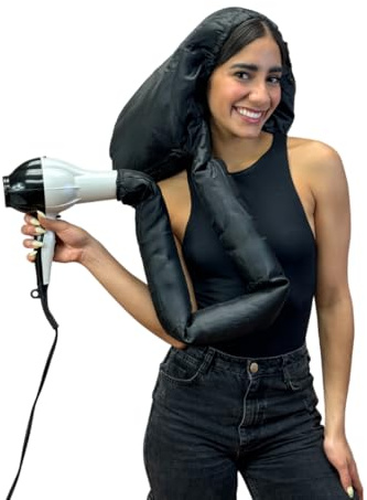Dompel Black Hooded Hair Dryer, Satin Diffuser Cap | Enhance Hair Drying, Reduce Frizz, Protect Hair, Diffuser Cap Curly |100% Satin Universal Fit for Most Hair Dryers | Elastic Band | (M)