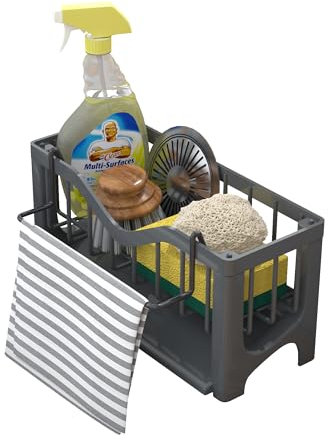 GOOPOOL Spülbecken Organizer, Küchen Sink Caddy Organizer, Schwammhalter mit Selbstentleerender Ablaufwanne, Waschbecken Organizer Küche, Spülmittel Halterung, Spülorganizer Spüle Ablage, Grau