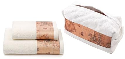 Beauty Case e Coppia Asciugamani 1+1 Geo Classic Alviero Martini 1ª CLASSE Panna