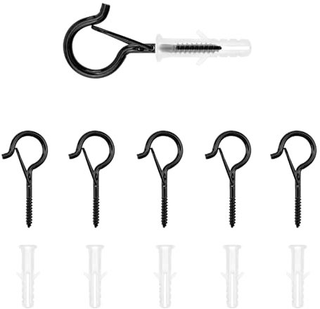 Mebamce 6 PCS Q-Hanger Hooks with Safety Buckle, Wall Wood Ceiling Mount, Screw in Hooks for Hanging Outdoor String Lights, Plants, Wind Chimes, Christmas Lights (Black)