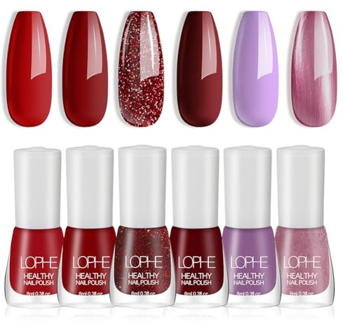LOPHE Nagellack-Set, 6 Farben, schnell trocknend, glänzend, einfache Anwendung, geruchsarm, auf Wasserbasis, C