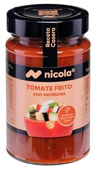 Nicola Tomate Frito con Verduras Vidrio, Aceite de Oliva Virgen Extra, Sin Conservantes, Sin Gluten, 370g, pack 12