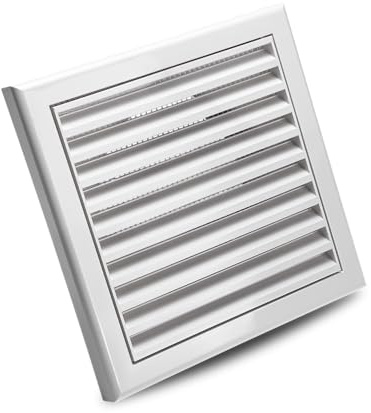 Devola Louvred Wall Vent Fixed Grille with Flyscreen – 100mm (4 Inch) Round Rear Spigot, 155mm External – Exterior Air Vent Cover, White - DVFG100W