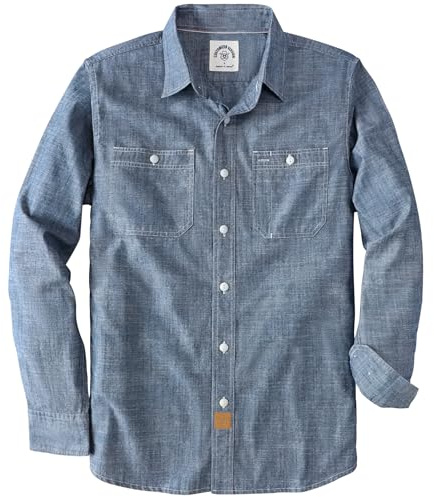 Dubinik® Chambray Shirt Men Cotton Mens Long Sleeve Button Down Shirts Denim Blue 3XLT