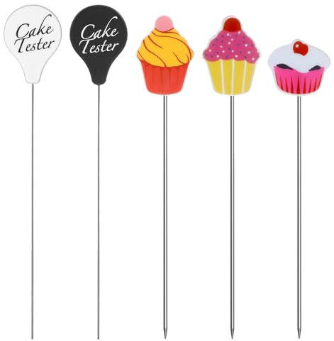 Oruola 5 Pcs Cake Tester,Stainless Steel Cake Tester Baking Skewer,Doneness Reusable Cakes Testers Skewer with Cover,Small Accessories for Cupcake Bread Muffin Baking Supplies