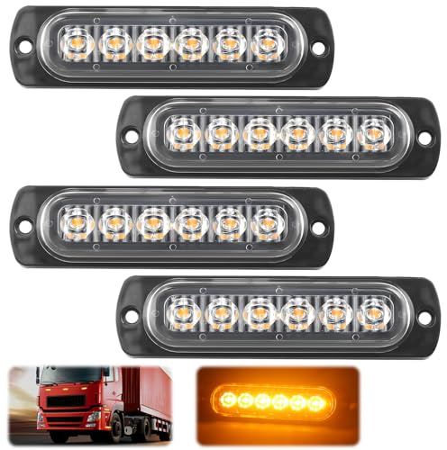 Quwem 4PCS Flashing Beacon Car Lights Amber, 6 LED 12v-24v DC Strobe Light Plastic Truck Side Marker Light ABS Bar Emergency Dicator Strobe Flash Warning Waterproof Always on for Trailer Vehicles Etc