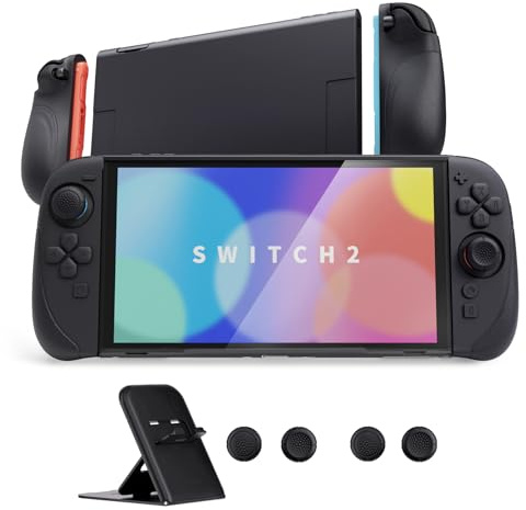 PlayVital Ranger Protective Case for Nintendo Switch 2 with Stand | Ergonomic Anti-Slip Silicone Grips, Dockable Hard Shell, 4 Thumbstick Caps | Quick-Release-Joycon Design Full-Body Cover, Black