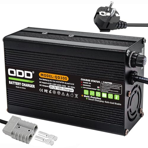 QDD Lifepo4 Chargeur de batterie au lithium 29,2 V 10 A 220 V avec ventilateur Plusieurs fonctions de protection pour batterie Lifepo4 24 V