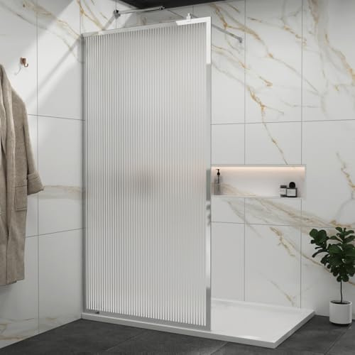 Luxor 900mm Walk in Wet Room Fluted Shower Screen with Chrome Frame 8mm Easy Clean Toughened Safety Glass & Top Support Arm