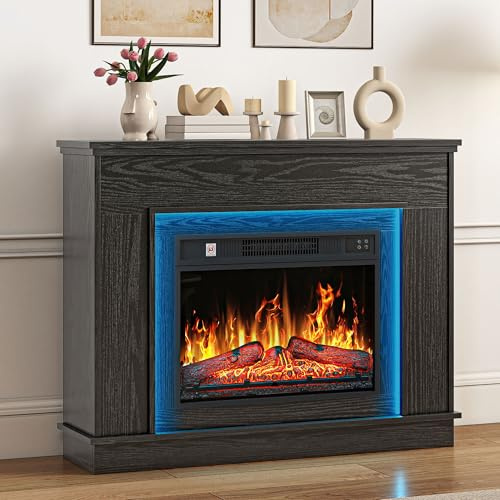 TAUS Chimenea eléctrica con calefacción, chimenea eléctrica con efecto de llama LED 3D, chimenea eléctrica de pie con luz LED ambiental, temporizador, termostato, mando a distancia (negro)