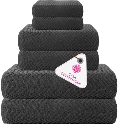 Casa Copenhagen Wave Textured Juego de Toallas de 6 Piezas - Gris Pino, 550 g/m², 2 Toallas de baño, 2 de Mano, 2 de toallita de algodón áspero y Resistente, Set de Regalo para baño