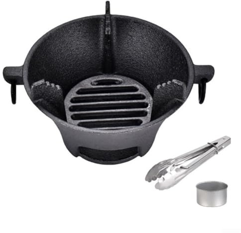 Aparato de cocina de picnic Parrilla de barbacoa de hierro fundido portátil estufa de carbón para barbacoa japonesa y coreana, conducción de calor uniforme para cocinar uniformemente (19,5 cm)