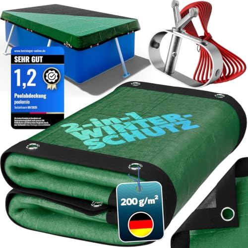 poolomio Poolabdeckung 549x274 cm für Intex Ultra XTR Frame Pool 2in1 200g | Solarplane & Winterabdeckung aus robustem 200 g/m² PE – UV-beständig, hält Algen & Schmutz fern, Stahlseil; Planenmaß 680x380