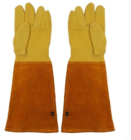 Dornensichere Lederhandschuhe mit Rindsleder-Handfläche und Ellenbogen-Länge, Stulpen bieten Schutz und Flexibilität beim Beschneiden und Gartenarbeiten im Freien (M)