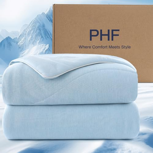 PHF Cooling Duvet for Hot Sleepers King Size, Summer Blanket with Advanced Arc-Chill Cooling Fibres (Q-Max>0.4),220x240cm Double-Sided Quilted Cooling Blanket for Night Sweats & Pets, Sky Blue