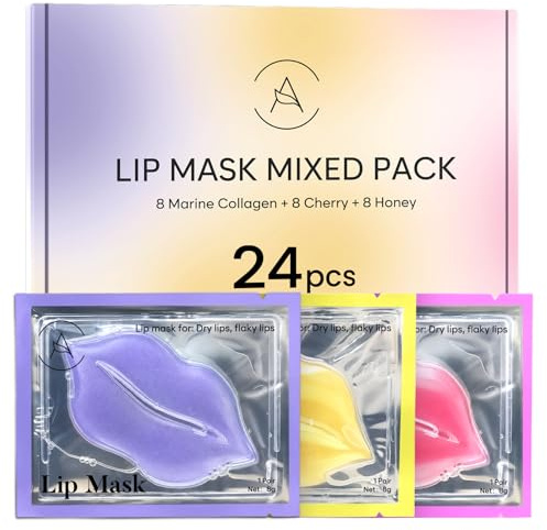 AURAE Set de Mascarillas para Labios (24 Unidades) - Colágeno Marino, Cereza y Miel - Lip Mask - Mascarilla Hidratante e Protector Labial Antiarrugas e Antienvejecimiento para Mujeres