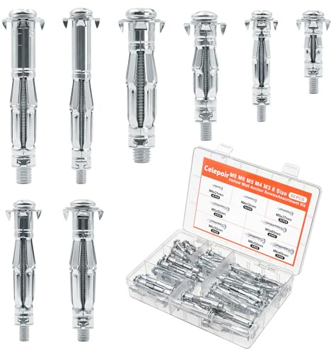 Celepoir 65 Stück Hohlraumdübel Metall, M4 M5 M6 M8 Hohlwanddübel Set | 8 Größen, Schwerlast Metall Hohlwanddübel Verzinkter Stahl, Geeignet für Schwere Gipsplatten, Hohlwände und Doppelt Beplankt
