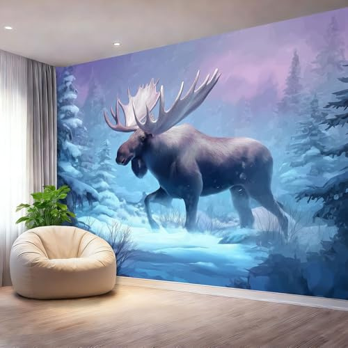 Papier Peint Panoramique 250 x 175 cm, Orignal D'Hiver Minimaliste Personnalisé Poster Photo Mural, Papier Peint Décoration Murale Salon Chambre á Coucherr Bureau Enfant Chambre, Bleu