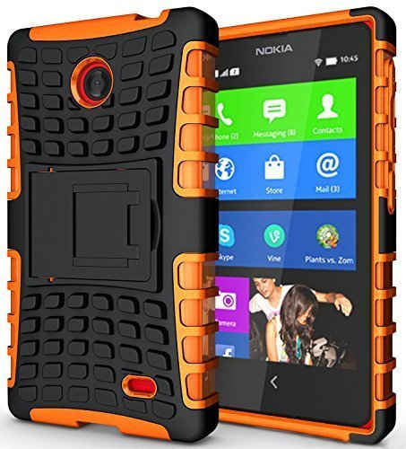London Gadget Store For Sony Xperia M5 / E5603 E5606 E5653 - Hard Silicone Strong Heavy Duty Shock Proof Dual Layer Armour Protective Case Cover with Built-in Stand in ORANGE with Screen Protector