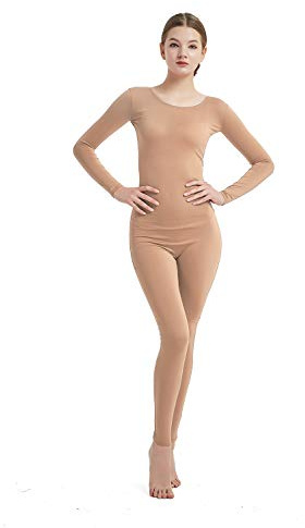 Full Bodysuit Womens Long Sleeve One Piece Jumpsuit Lycra Spandex Zentai Unitard (Medium, Nude)