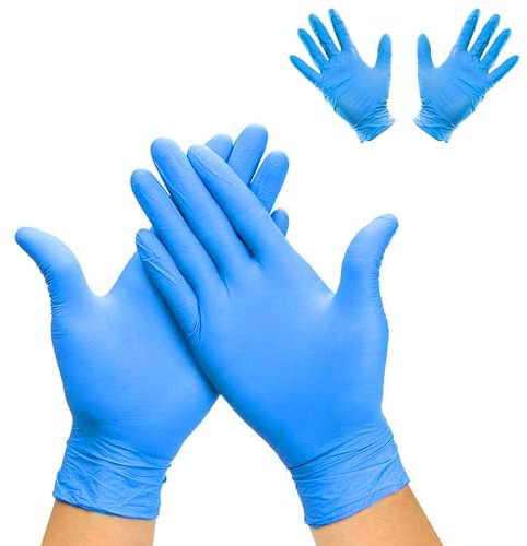 G4GADGET Vinyl Gloves | Disposable Gloves Powder & Latex Free | Food Safe, Cleaning, Kitchen, Hair Dye, Cooking, Gardening Use (Blue, 100 Pack (Large))