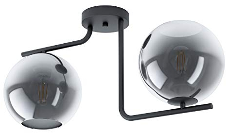 Eglo lampada da soffitto Marojales, 2 luci elegante, soffitto lampada da soggiorno in metallo in nero, sfere di vetro in nero-trasparente al vapore, attacco E27