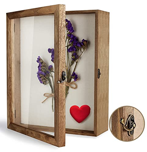 TJ.MOREE Blumen Große Schattenbox Vitrine Rahmen mit Glasfenstertür Bilderrahmen Hochzeitsstrauß Erinnerungsstücke Medaillen Fotos Erinnerungsbox für Andenken