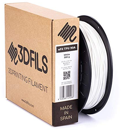 3DFILS - Filamento flexible para impresión 3D eFil TPU 90A: 1.75 mm, 1 Kg, Blanco