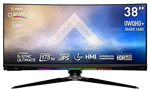 Msi Optix MEG381Cqr Plus - Monitor Gaming Curvo 2300R de 37.5”, G-SYNC, 3840X1600 (Wqhd), Rapid Ips, 600 Nits, Tasa De Refresco 175Hz, Tiempo de Respuesta 1Ms, Negro
