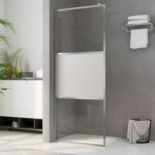 vidaXL Duschwand Begehbar mit Halbmattiertem ESG-Glas Spritzfest Duschabtrennung Duschtrennwand Duschkabine Dusche 90x195cm Alu Edelstahl