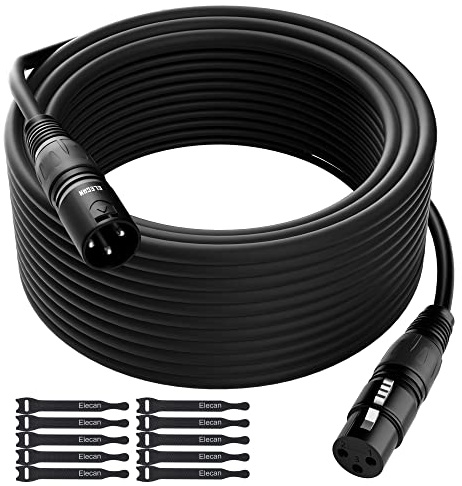 XLR Cable Microphone Cable 25 Feet,Elecan Heavy Duty Balanced XLR Speaker Cable (From 25-200FT) 3-Pin Shielded Male to Female Mic Cord,DMX Stage Lighting Patch Cable for Speaker Systems Mixer+10 Ties