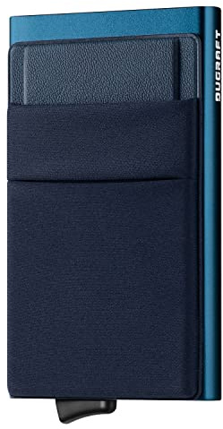 DUGRAFT Hommes Porte-Cartes Slim Pop-Up Wallet avec Poche d'argent Minimaliste RFID Blocage Le Porte Cartes de Crédit en Métal en Aluminium(Noire)