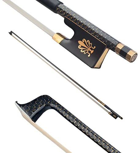 Streichinstrumente Teile Professioneller Carbon-Faser-Bogen, AAA-Qualität, Rosshaar, Ebenholz, Frosch, 4/4-Größe, Violine/Geigenbogen, Goldene Und Silberne Seide, Geflochten