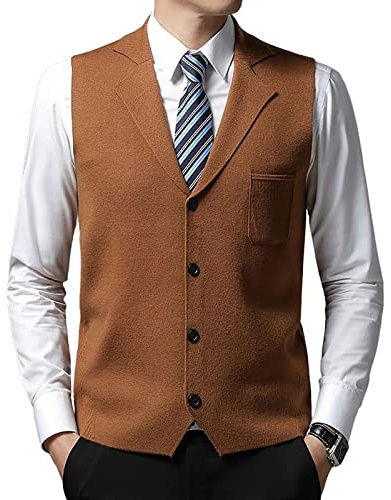 yoeasy Men's Cashmere Wool Blended Button Vest Relax Fit Lightweight V-Neck Sweater Cardigan Sweater (X-Large, Brown)