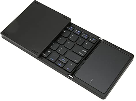 Vikbart Bluetooth-Tangentbord, 3-vikt Trådlöst Tangentbord med Pekplatta Magnetisk Stängning Vikbart Tangentbord för IOS för Android för (Svart)