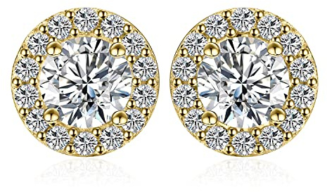 JewelryPalace Runda 1ct Zirkonia Halo Örhängen Silver 925 Damer, Diamantsimulerade Brudsmycken, Örhängen Silver Flickor Ädelsten, Örhängen Silver Små Med Sten Gåva Kvinnor Guldpläterade