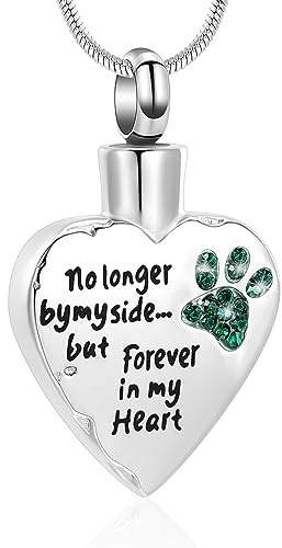 Minicremation Collana con urna per ceneri non più dal mio fianco, ma sempre nel mio cuore, con medaglione intagliato per ceneri di cani e gatti, Acciaio inossidabile Zirconia cubica Pietra, Zirconia